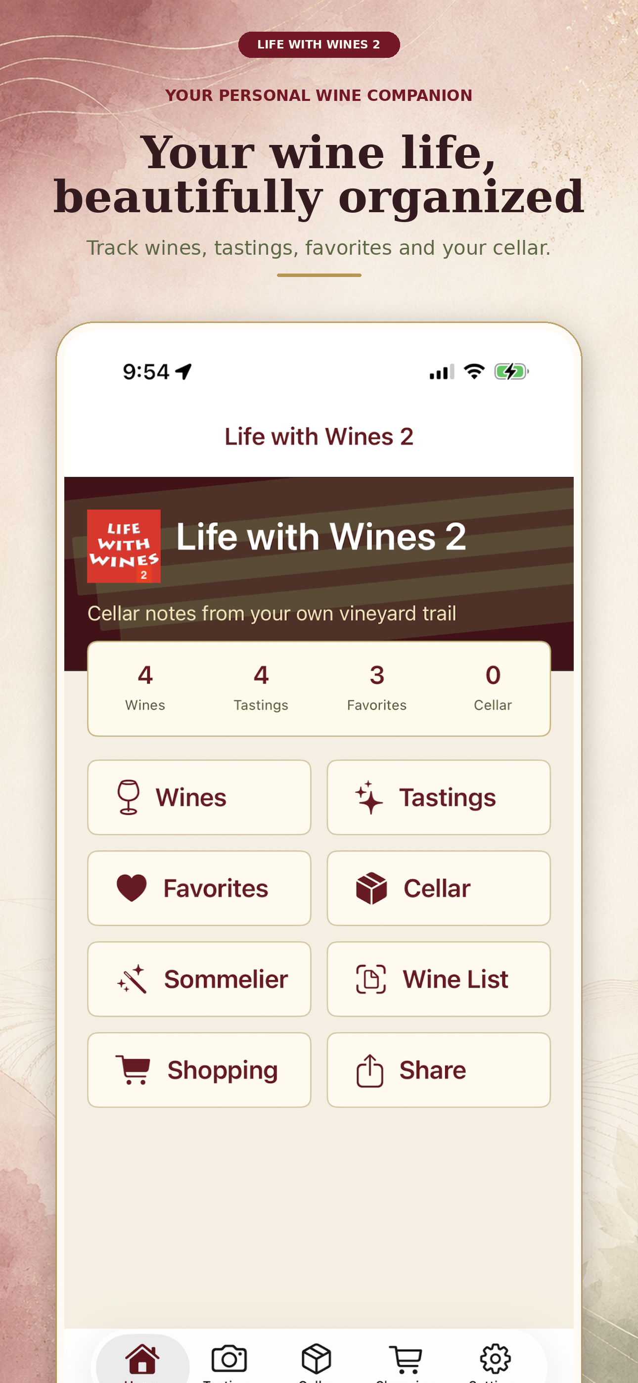 Dashboard — your wine life, beautifully organized